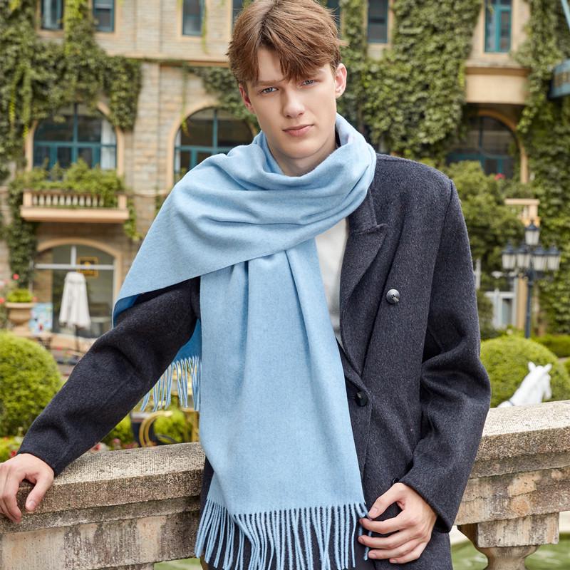 Men's and Women's High-End Wool Cashmere Scarf - Korean Style Solid Gray, Versatile Winter Accessory