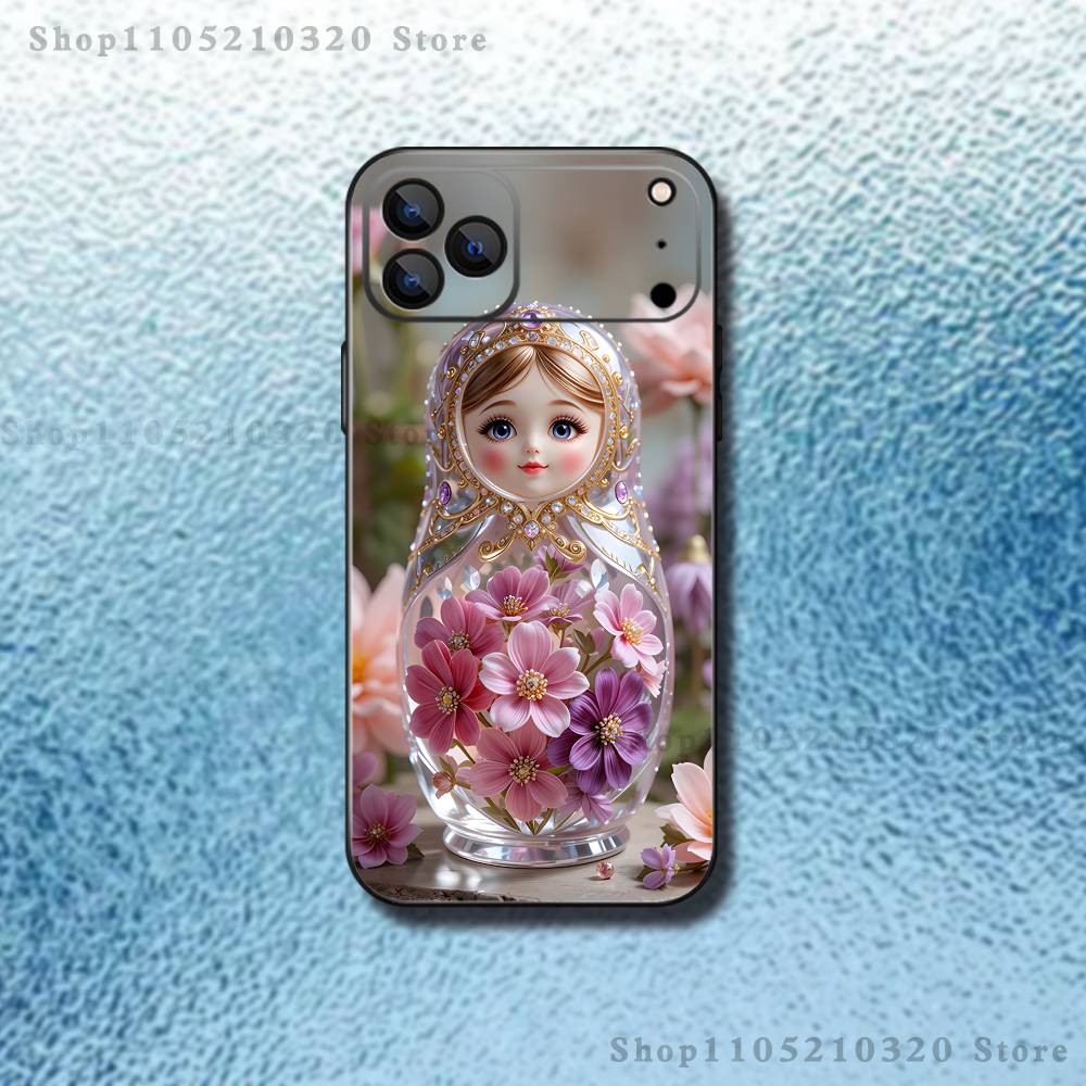 Russian Doll Matryoshka Phone Case For iPhone 17,16,15,14,13,12,Pro,Max,Plus,E,SE4,Air,Mini Black Soft Box