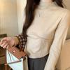 Semi-high Neck Splicing Protein Velvet Soft Skin Women's Spring and Autumn New Tight Cropped Shirt