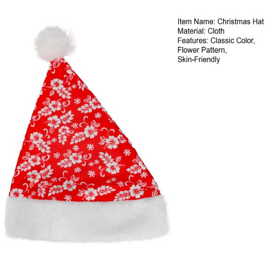 Adults Kids Christmas Hat Santa Claus Hat Flower Pattern Red White Xmas Hat for Merry Christmas New Year Party Festival Costume Accessory