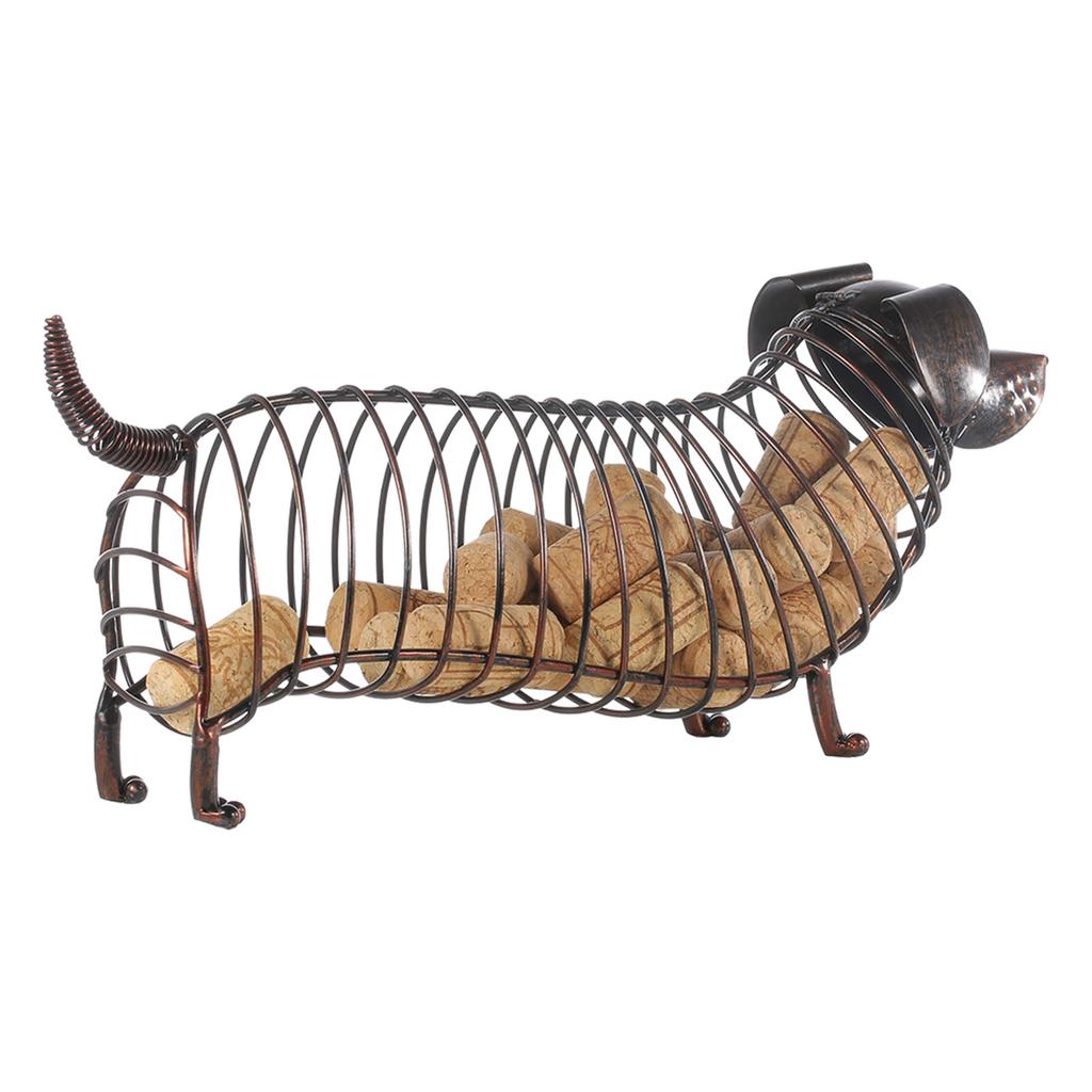 Tooarts Dachshund Wine Cork Container Iron Craft Animal Ornament Gift, Brown, 13.8 * 4.7 * 5.9inches