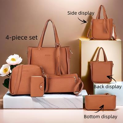 4 Pieces Women Bags Set Stylish Female Wallet PU Leather Shoulder Messenger Tote Bag Fashion Decor Accessory