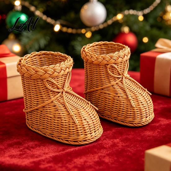 Portable Gift Basket Boots Shaped Imitation Rattan Storage Basket Hand Woven Decorative Container Easter Egg Holder Large Capacity Reusable