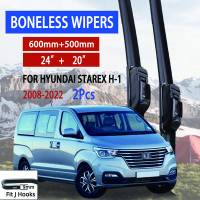 For Hyundai Starex H-1 2008-2022 Bil Vindusvisker U-type Myk Gummi Rammeløs Brakettløs Bilviskere 24"+20"