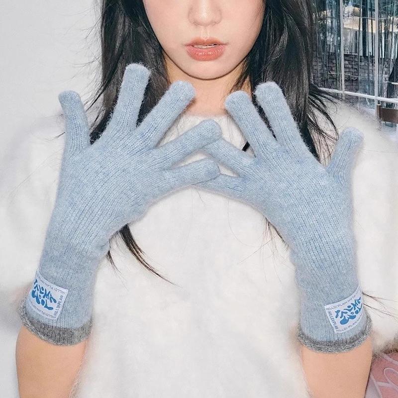 Winter Contains Wool Playful Touchscreen Design Gift Thickened Warmth Colorblock Comfortable Long Gloves Versatile Multi-Color