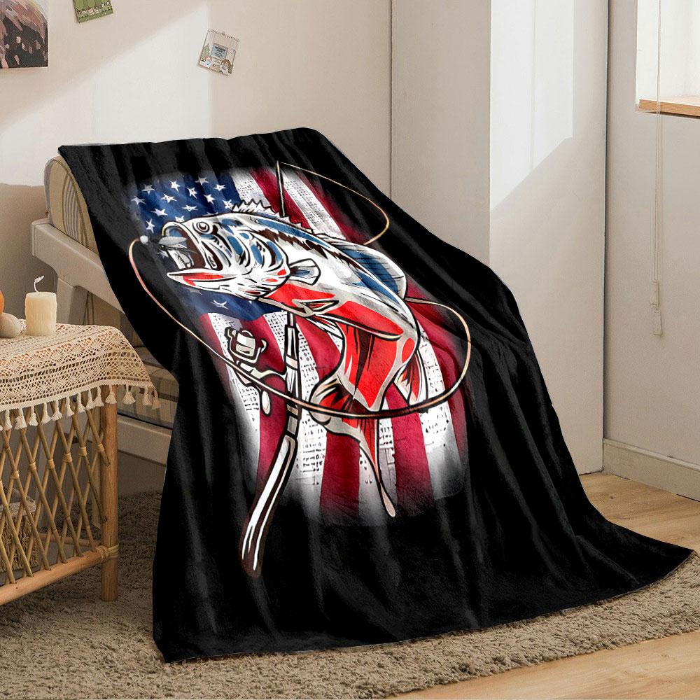 Fishing Bass with Flag Design for all seasons blanket lunch break throw gift