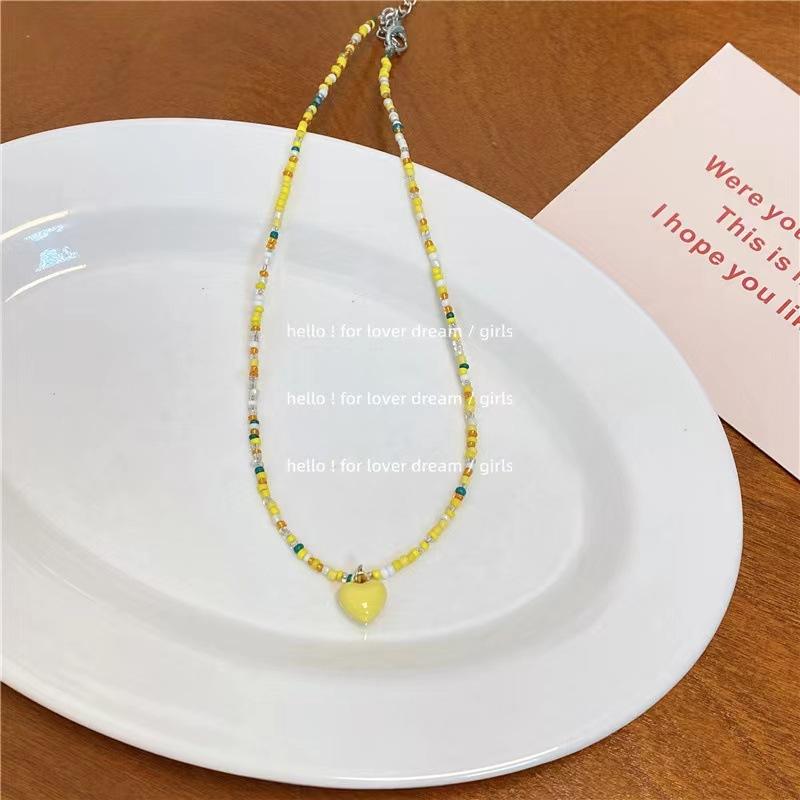 New Versatile Mori Candy Color Love Rice Bead Necklace Beaded Girl Sweet Temperament Clavicle Chain Woman