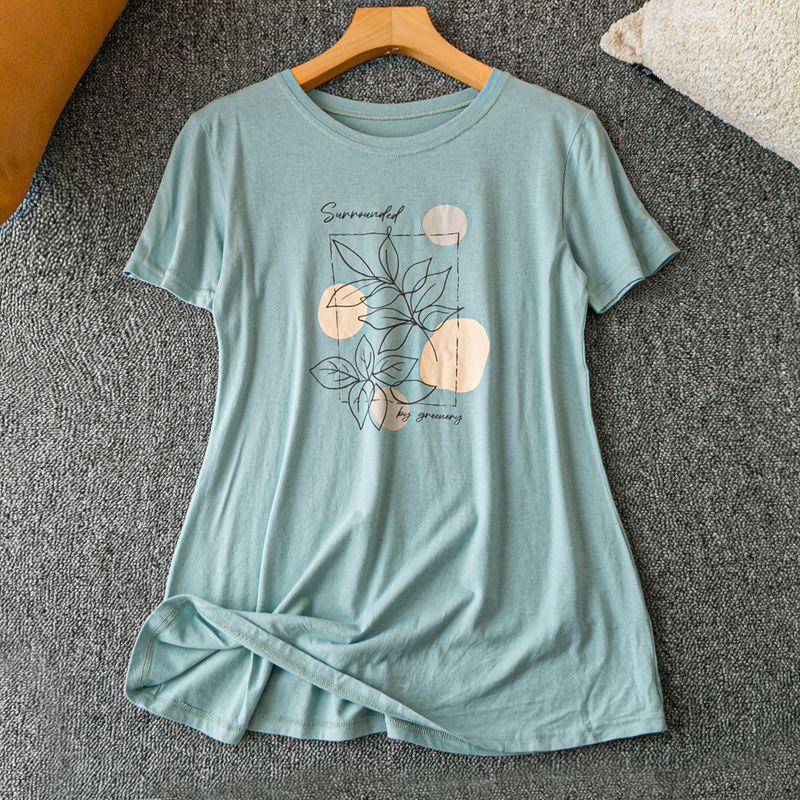 

Spring and Summer Export K-style New Arrival Print All-Matching Youthful-Looking Casual and Comfortable round Neck Short Sleeve Pullover T-shirt Rice White 3L