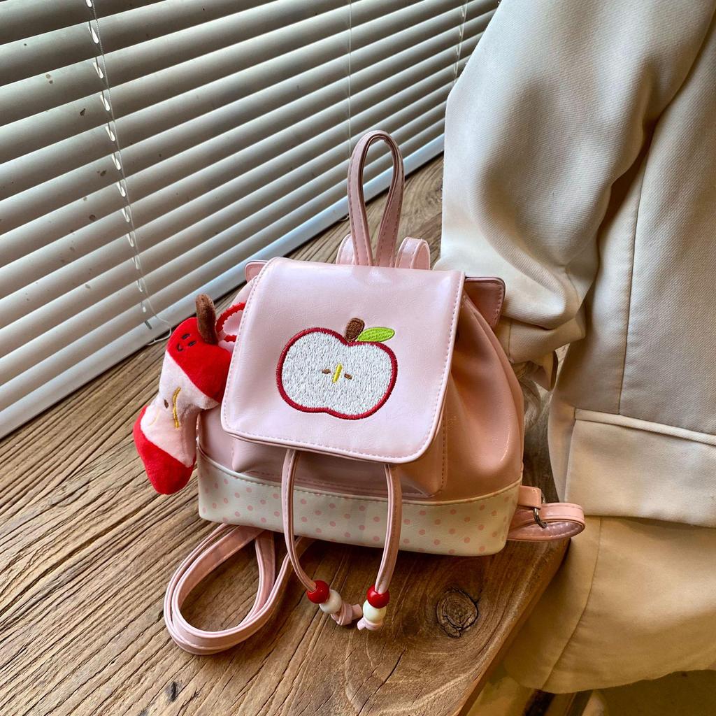 2025 Autumn Cute Apple Pendant Women's Lightweight Travel Backpack - Large Capacity, Casual Commuting Bag