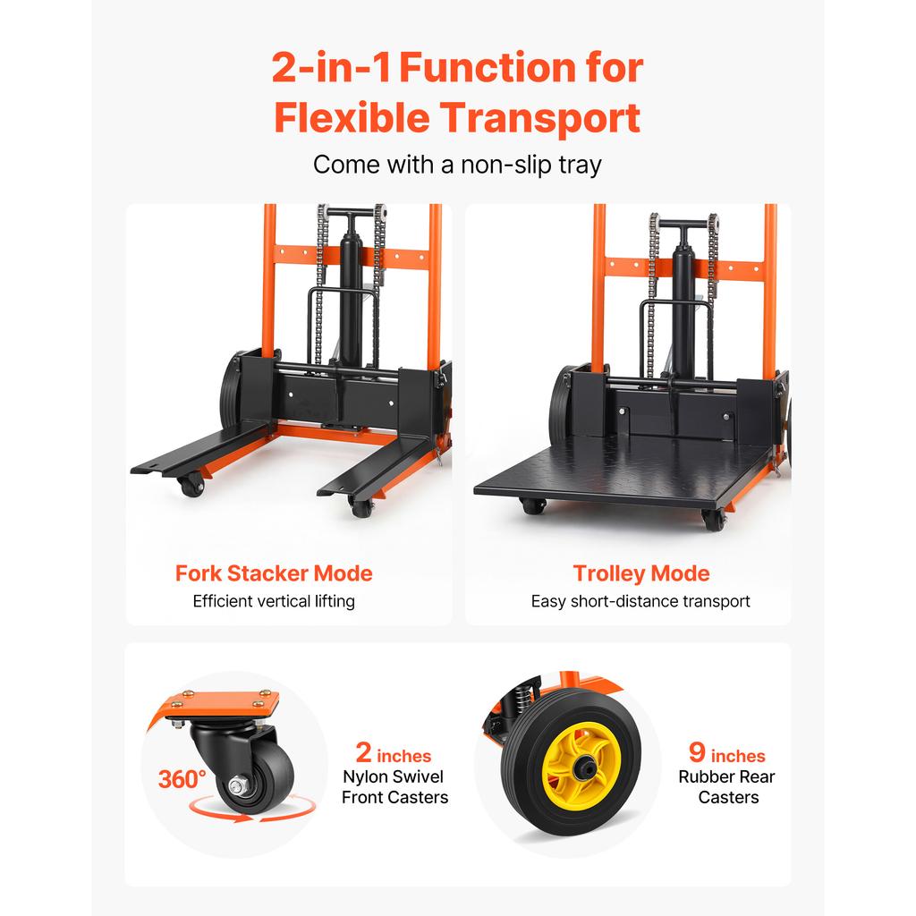 SucceBuy 450Lbs Hydraulic Material Lift Winch Stacker with Fork Lift Table 35in/40in Max Lifting Height Pallet Truck Dolly