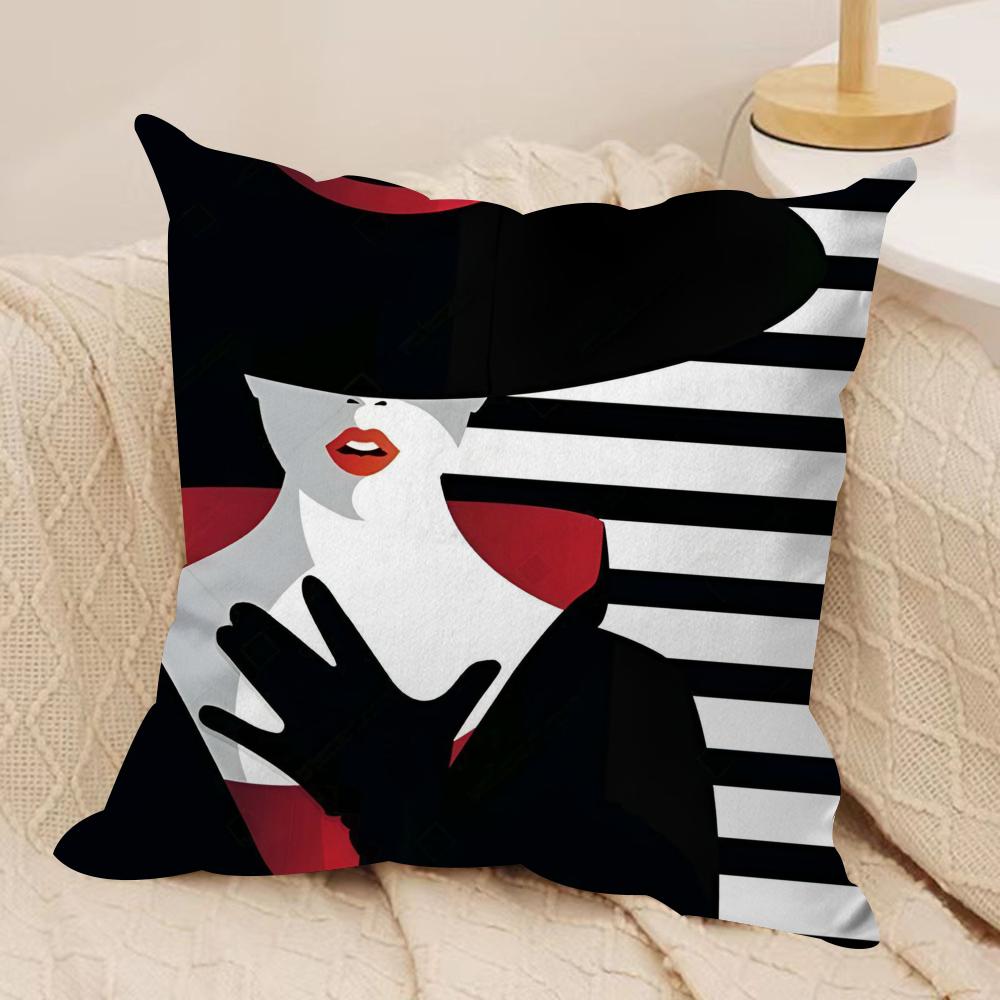 Vantage  Elegant Lady Cushion Cover Soft Plush Fabric Double-Sided Printed Sofa Cushion Cover for All Seasons Home Decor Gift