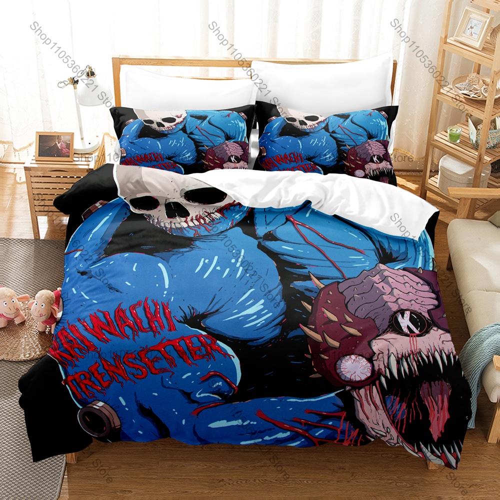 Teschio Horror Gotico Grafica Kai Wachi EDM Bass DJ Concerto Merch Set Biancheria da Letto Copripiumino con 2 Federe Adolescente Headbanger