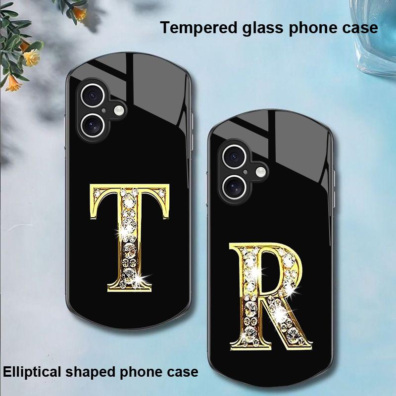 Diamant-Zeichen für Apple iPhone 16 11 13 15 14 Pro Max 12 Mini 7 8 Plus XR X XS Elliptisch geformte Hülle aus gehärtetem Glas