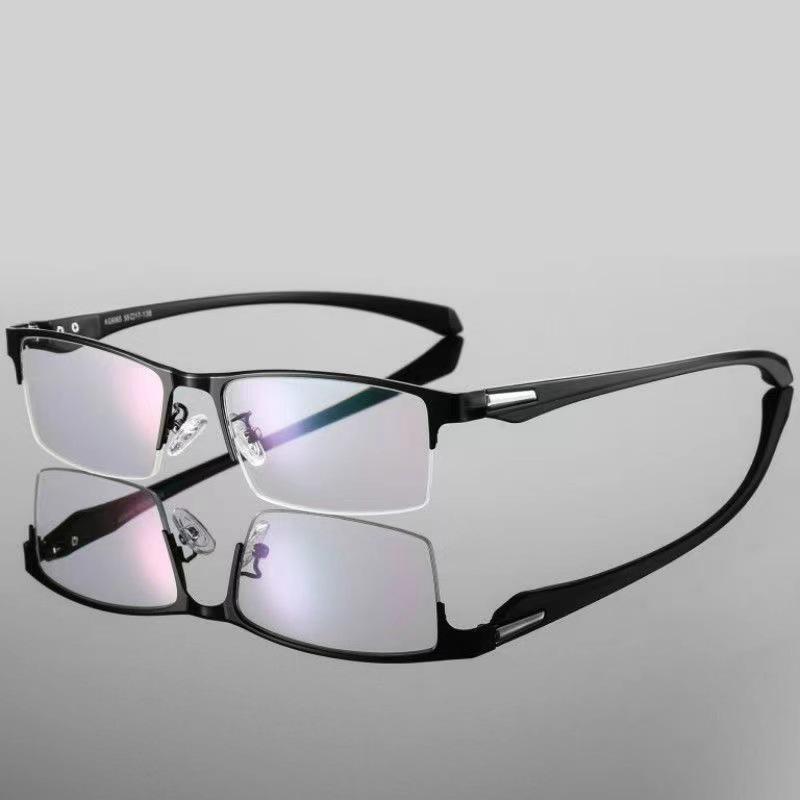 Herren Minimalistische Metall Halbrand Multifokale Brille mit Blaulichtfilter und Smart Zoom für Ferne und Nähe HD Lesen