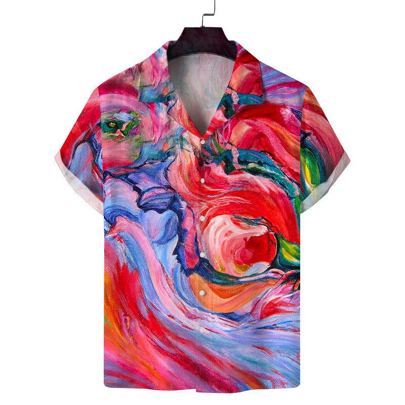 Hawaii short-sleeved Cuban collar 1116 European and American men's clothing octopus hand-painted splashing ink 1D printing summer new models