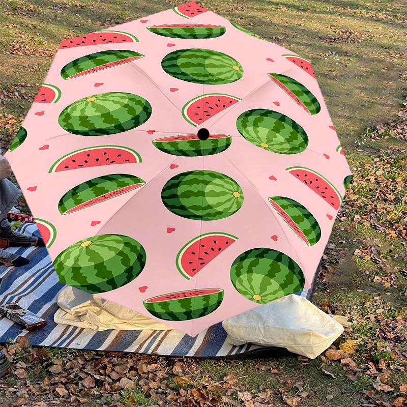 1PC Watermelon Heart Automatic Open/Close Umbrella Compact Folding Umbrella with 8-Rib Shaft Lightweight Esign, Highquality Fabric1200A