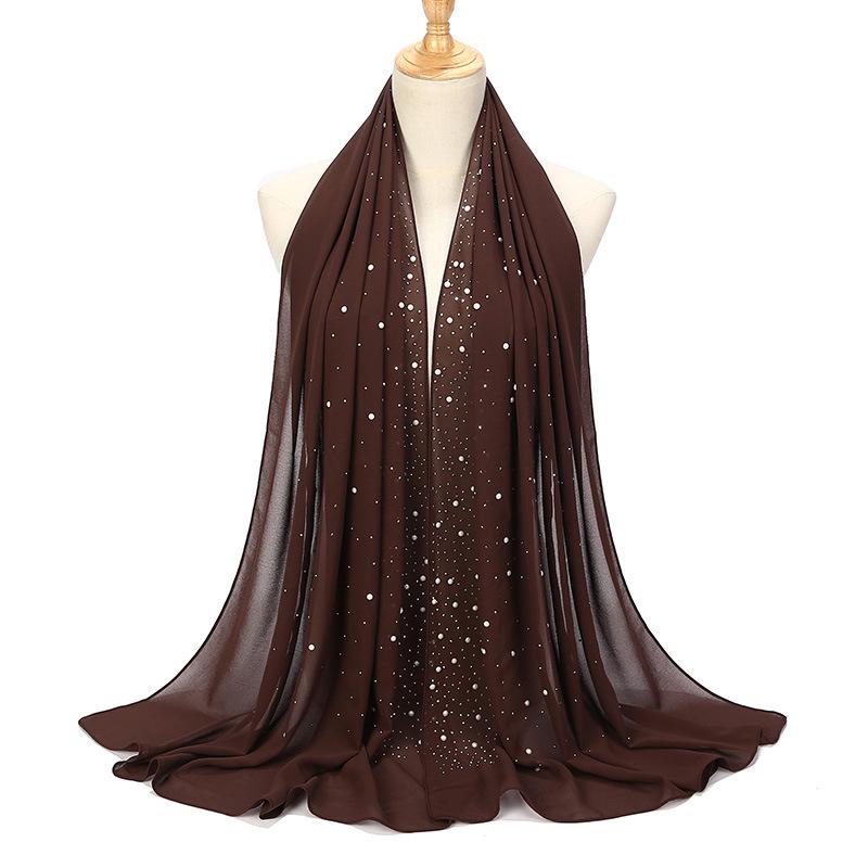 Imitation Pearls Rhinestones Scarves Shawls Women Long Scarf Neckerchief Tudung Bawal Veil Turban Bandana Muslim Hijab Headscarf