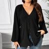 Plus Size Women V Neck Loose Long Sleeve Casual Daily T Shirt Top