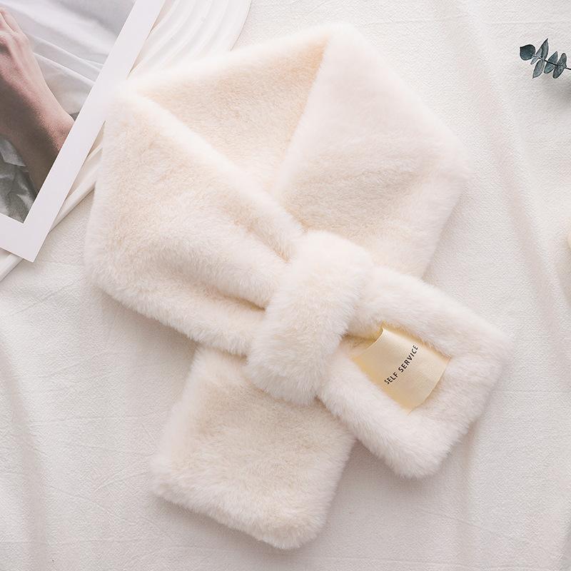 

Женский шарф из искусственного кроличьего меха, зимний, утолщенный, плюшевый, теплый, с перекрещенным воротником, шарфы, корейский, ветрозащитный, пушистый снуд, шейный платок белый