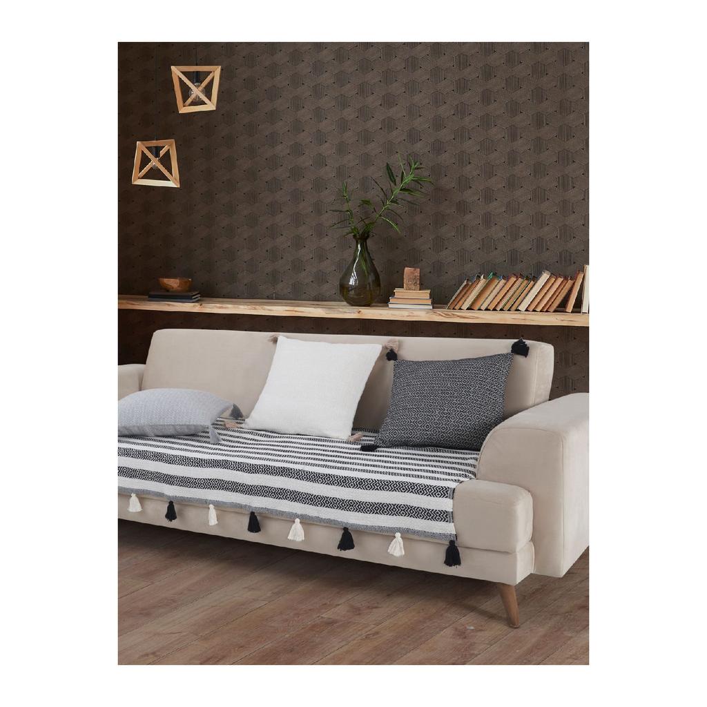 Liva Pompom Black Sofa Cover 115 X 200 Cm Sofa Divan Sofa Bed Armchair Cover Shawl With Tassels