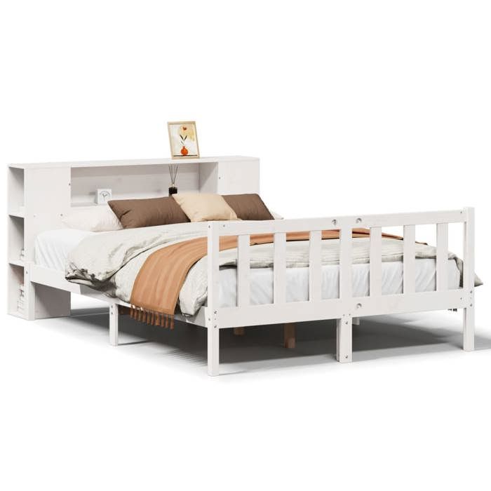 VidaXL Lit bibliothèque sans matelas blanc 140x200 cm bois pin massif, lit, meuble de chambre à coucher, lit avec rangement, 3321658
