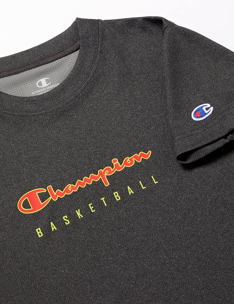Champion Basketball Short Round Odor Quick Graphic Logo Heather Size 140 Kids' T-Shirt, Sleeve, Neck, Antibacterial, Resistant, Drying, Print, Black,