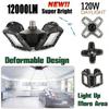360 Degree LED Garage Lights E27 40/60/80W Deformable Ceiling Lights 3 Panel Adjustable for Garage Ceiling Workshop
