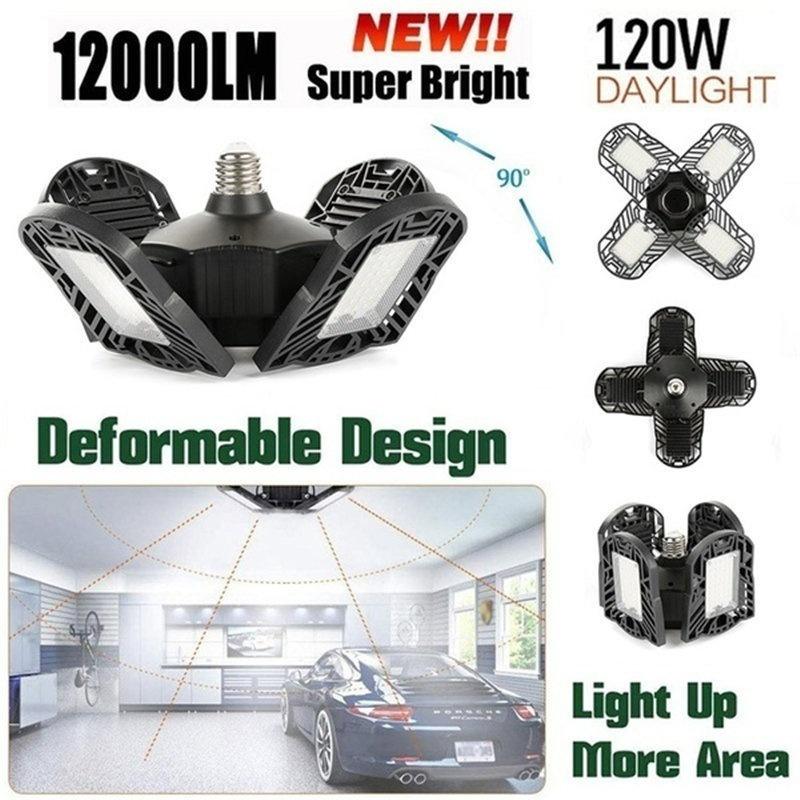 360 Degree LED Garage Lights E27 40/60/80W Deformable Ceiling Lights 3 Panel Adjustable for Garage Ceiling Workshop