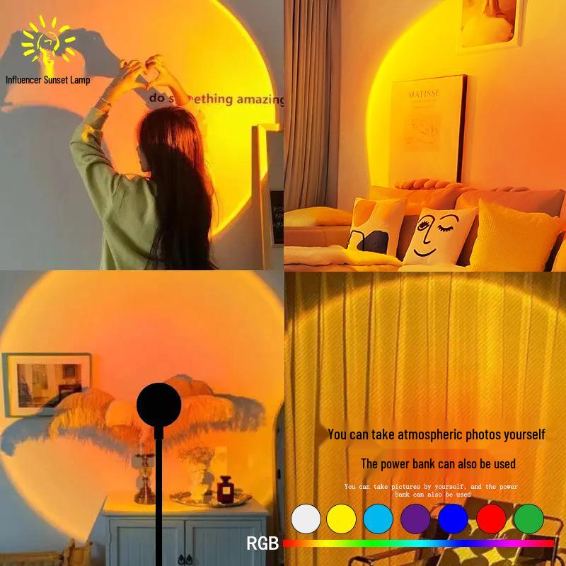Sunset USB LED Floor Lamp - Colorful Bedroom Ambient Night Light & Photo Projector