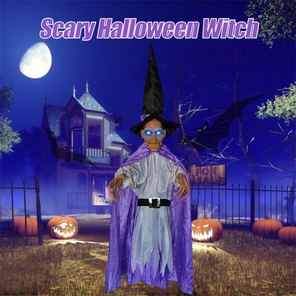Halloween Decor Animated Purple Witch Hanging House Prop Decorations LED Eyes