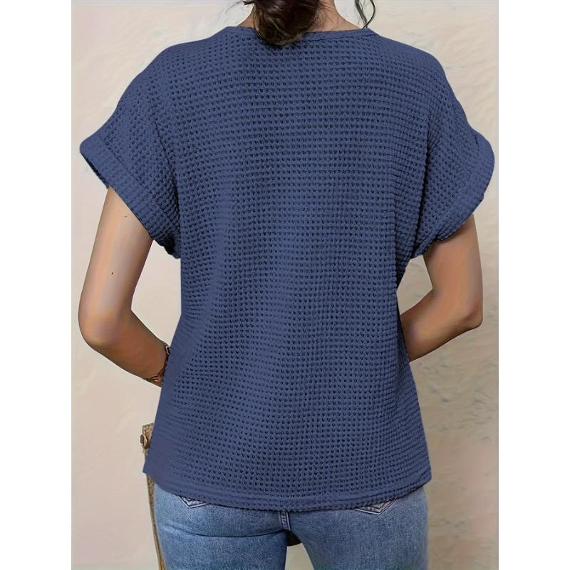Lace Splicing Crew Neck T-shirt, Casual Short Sleeve Top For Spring & Summer, Women's Clothing