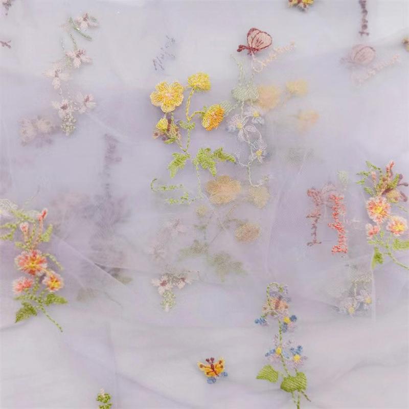 Chic Embroidery Lace Small Flower Butterfly Fabric Mesh Tulle Gauze Fabric DIY Wedding Dress Princess Tutu Skirt Crafts
