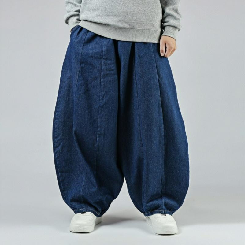 Spring and Autumn Men's Lantern Plus Size Japanese Retro Loose Harem Straight Pants Hong Kong Style Wide-leg Jeans