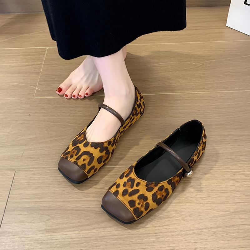 New Style Popular Luxury Leopard Slip On Women Mary Jane Shoes Square Toe Shoes Spring Casual Dress Ballet Flats Shoes
