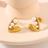 Gold Color Love Earrings For Women Pearl Charm Heart Stainless Steel Stud