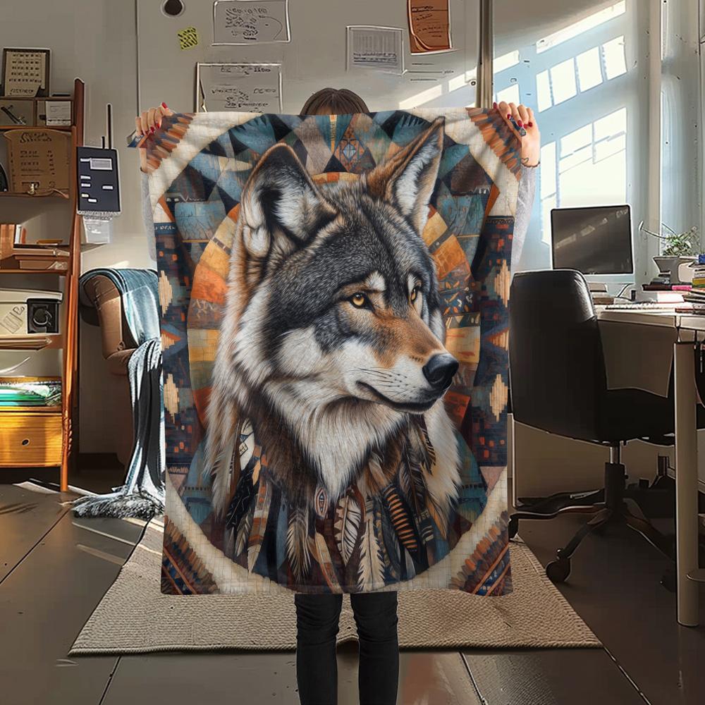 Native American Animals  Print Flannel Blanket, High quality Comfortable for All Seasons, Home Decor, Warmth and Comfort