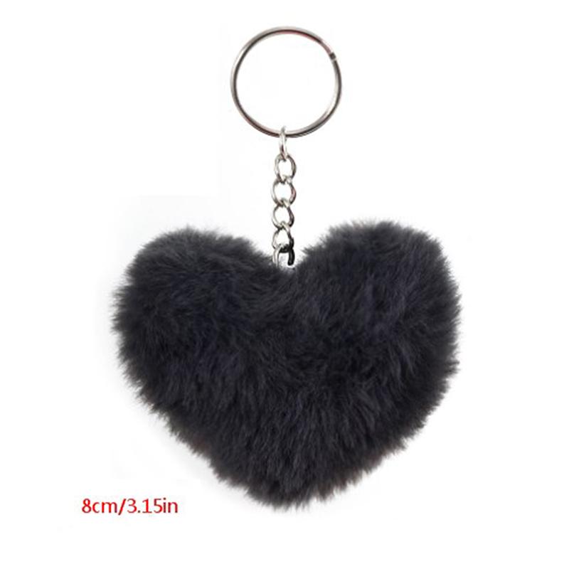 8Cm Fluffy Pompom Keychain Gifts For Women Soft Heart Shape Pompon Fake Rabbit Key Chain Ball Car Bag Accessories Key Ring