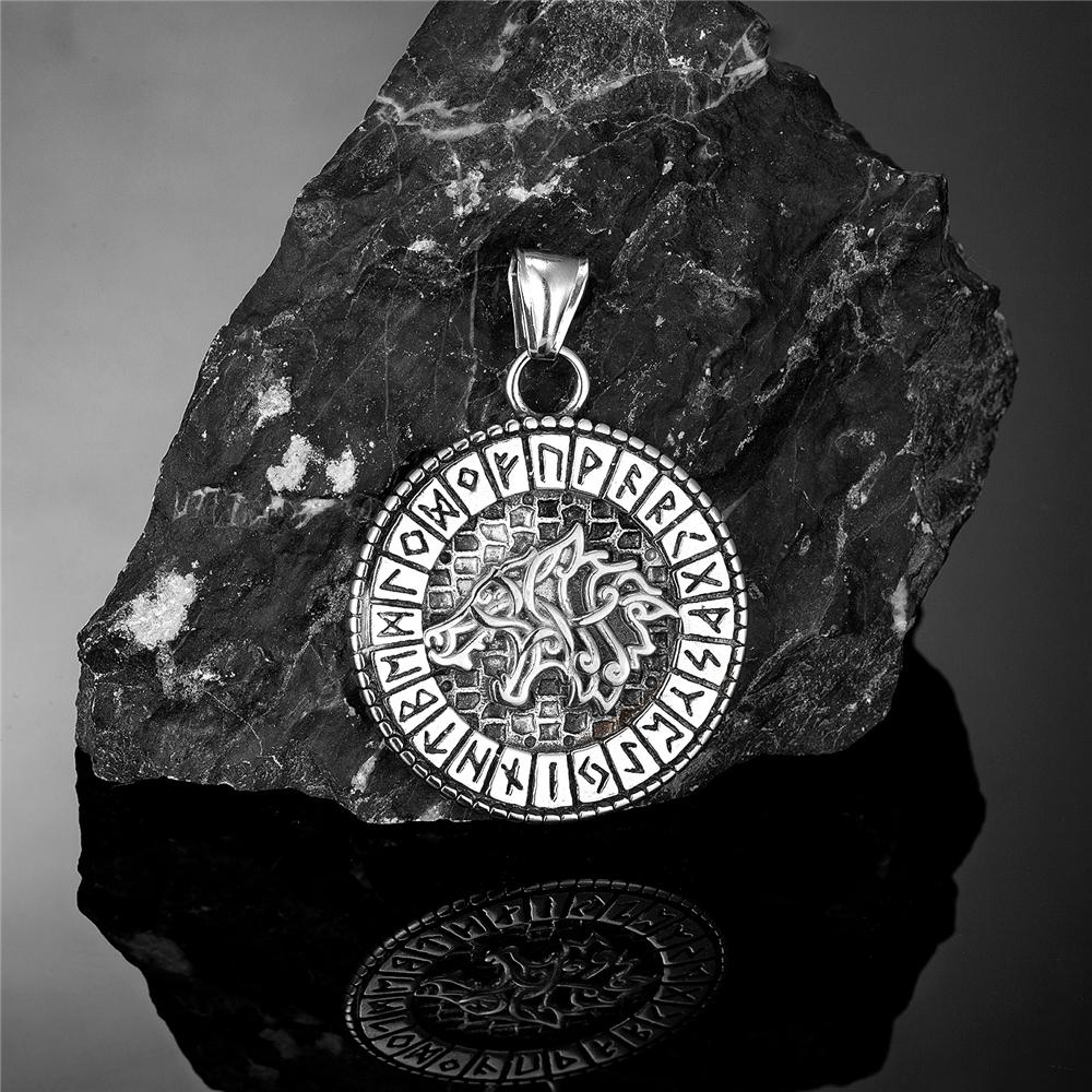 Viking Mythologie Nordique Odin Loup Colliers Hommes Couleur Or Fenrir Rune Pendentif Talisman Acier Inoxydable Masculin Bijoux Scandinaves