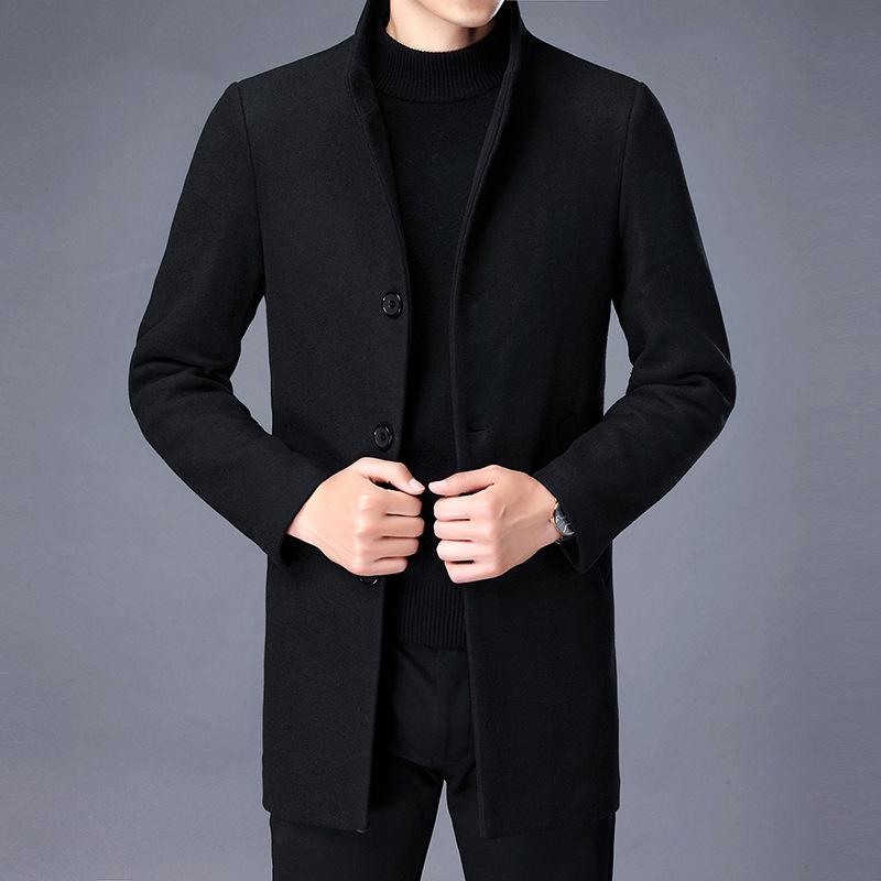 Men's Wool Coat: Casual Mid-Length Plus-Size Warm Jacket for Autumn/Winter