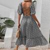 Qybian Abito Midi da Donna Floreale Senza Schiena Scollo a V Manica Corta Boho Estivo da Spiaggia Abito Lungo Orlo Alto Basso Abito Donna Sexy