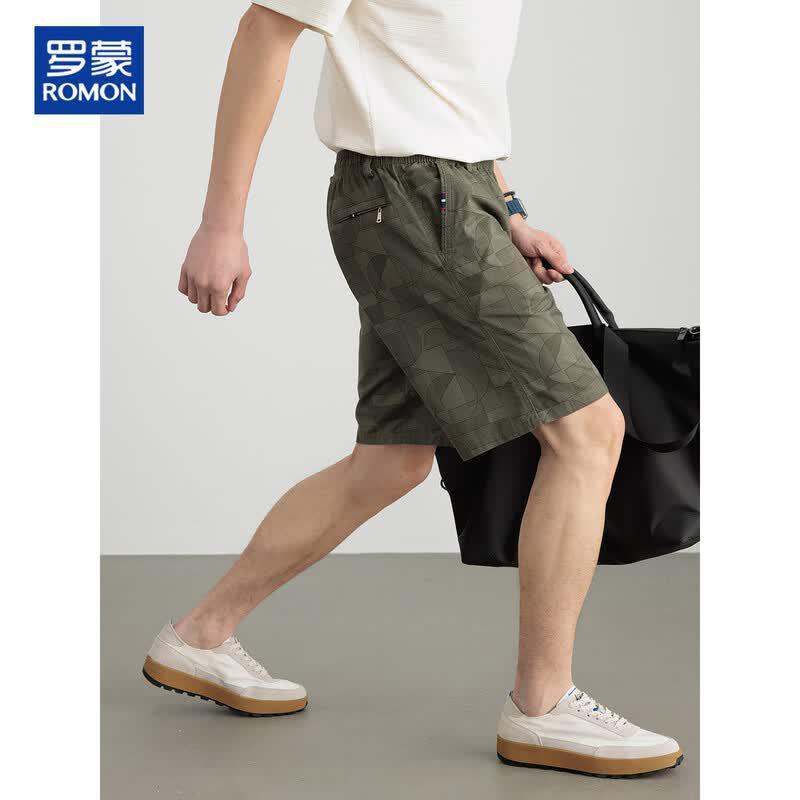 ROMON Men s 100% Cotton Geometric Casual Shorts 4XL