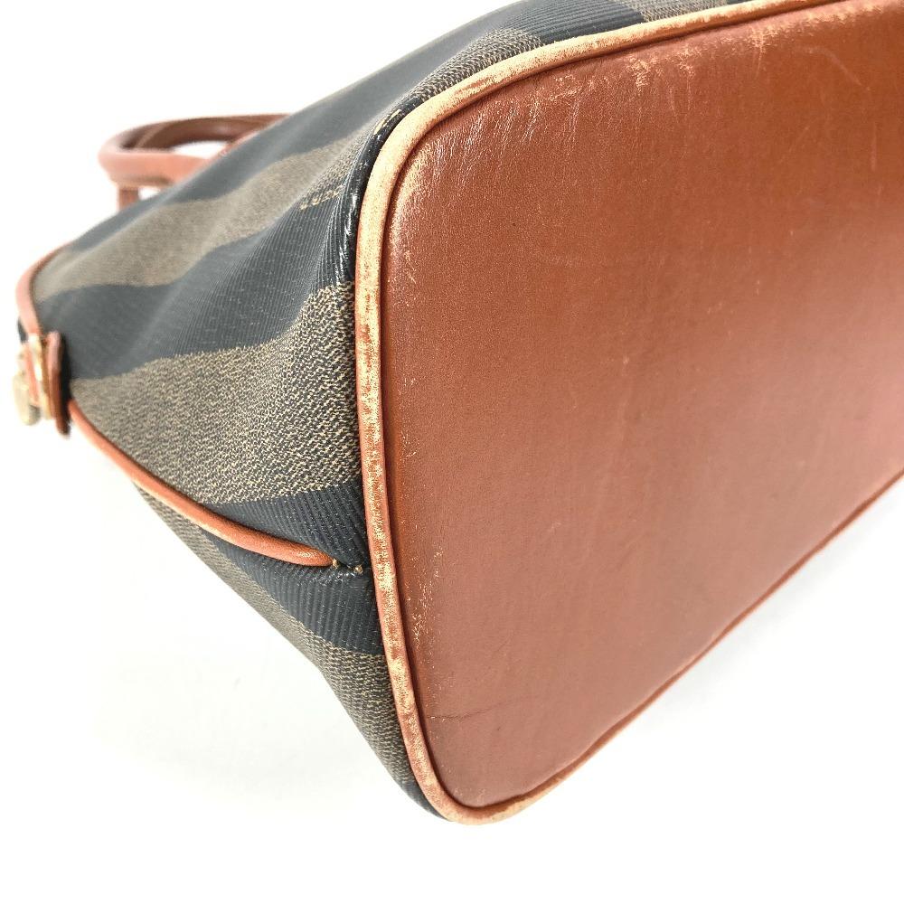 FENDI vintage Pecan logo Bag Hand Bag Tote Bag PVC/Leather khaki/Brown