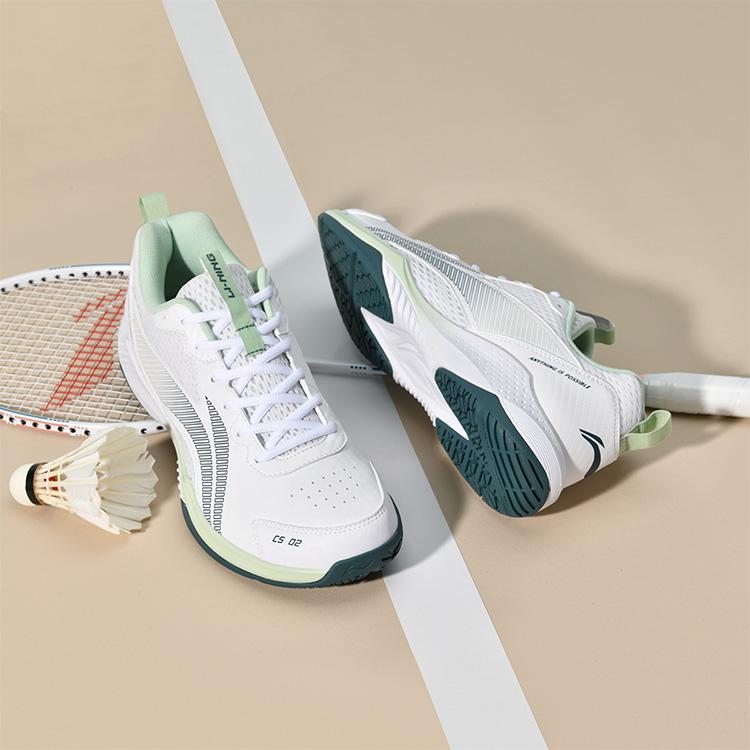 Li Ning Badminton Shoes Unisex Low top Standard White/Cloud Emerald Green AYTU011-3