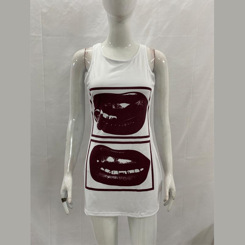 

Европейский и американский летний персонализированный уличный принт, без рукавов, женское дизайнерское чувство перспективы, облегающее платье S белый