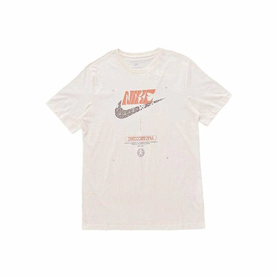 Nike Men's Beige Short-Sleeve T-Shirt with Letter Print and Breathable Crew Neck