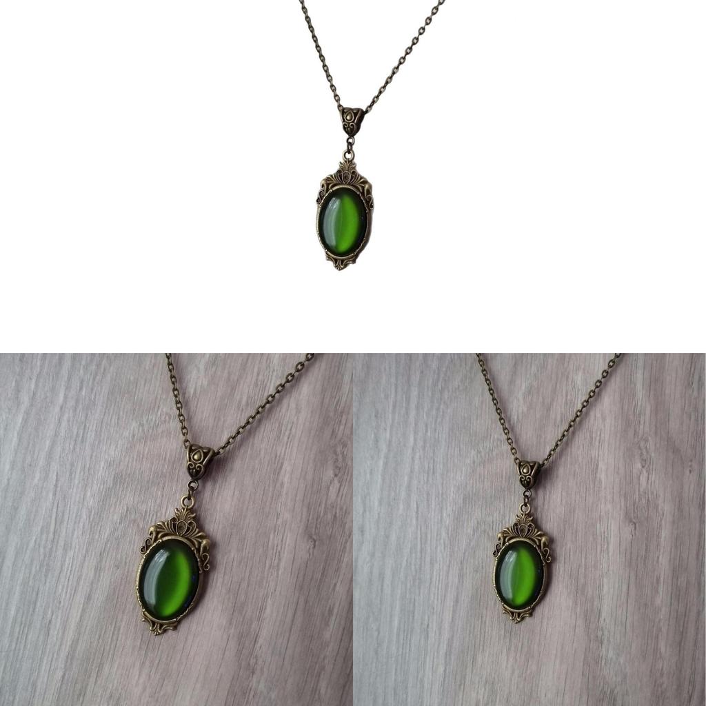 Gothic Bronze Pendant Necklace With Green Stone And Cross Chain For Women