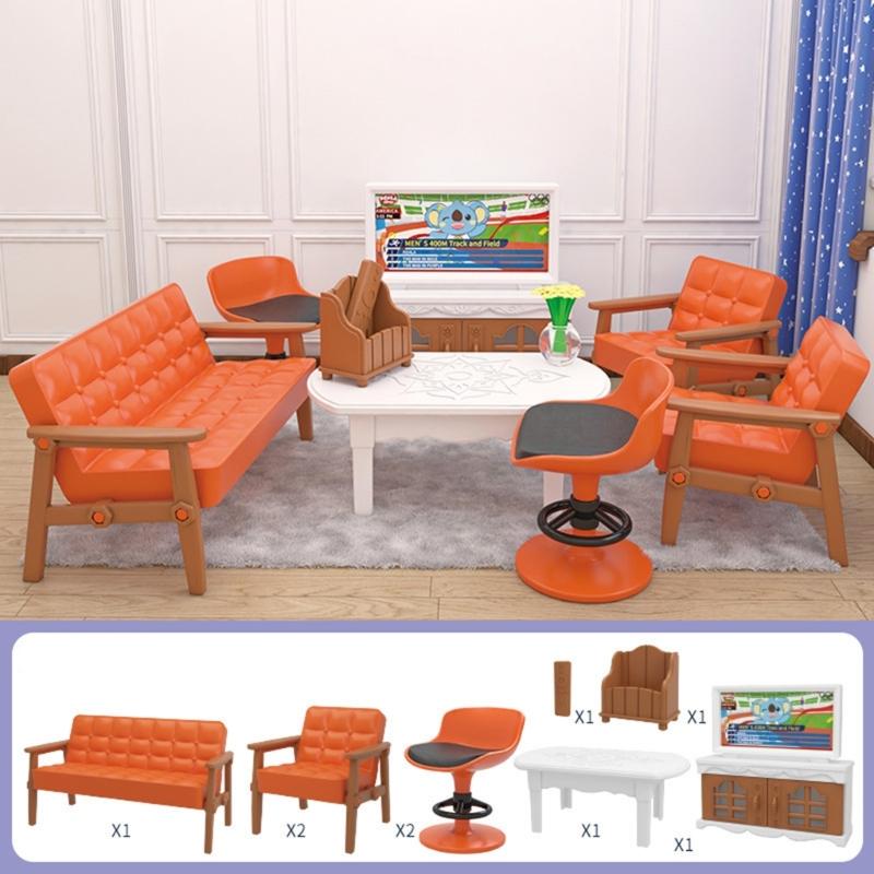 Detailed Plastic Miniature Furniture with Accessories for 1/12 Dollhouses Living Room Bathroom Kitchen Scene Decoration