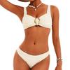 Solid Wide Strap Ruched Fabric Sexy Two Piece Bikini Set Comfortable Elegant Swimwear