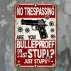 Vintage Bulletproof Humorous Warning Sign No Trespassing Wall Art With Hole Design