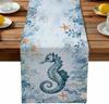 Summer Coastal Sea Turtle Coral Linen Table Runner Party Decor Reusable Farmhouse Kitchen Dining Table Runner Wedding Decoration